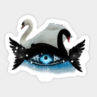 Fantasy eye with swan in black and white Sticker